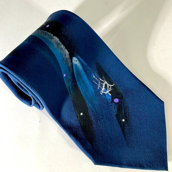 MONTEREY COUNTY BY THE SEA Mens Formal Blue Hand Painted 60" X 3.8" Silk Tie - Picture 1 of 8